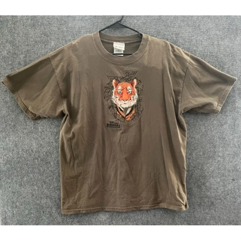 Vintage Disney Animal Kingdom Embroidered Tiger Brown T-Shirt XL